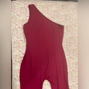 Burgundy one shoulder jumpsuit